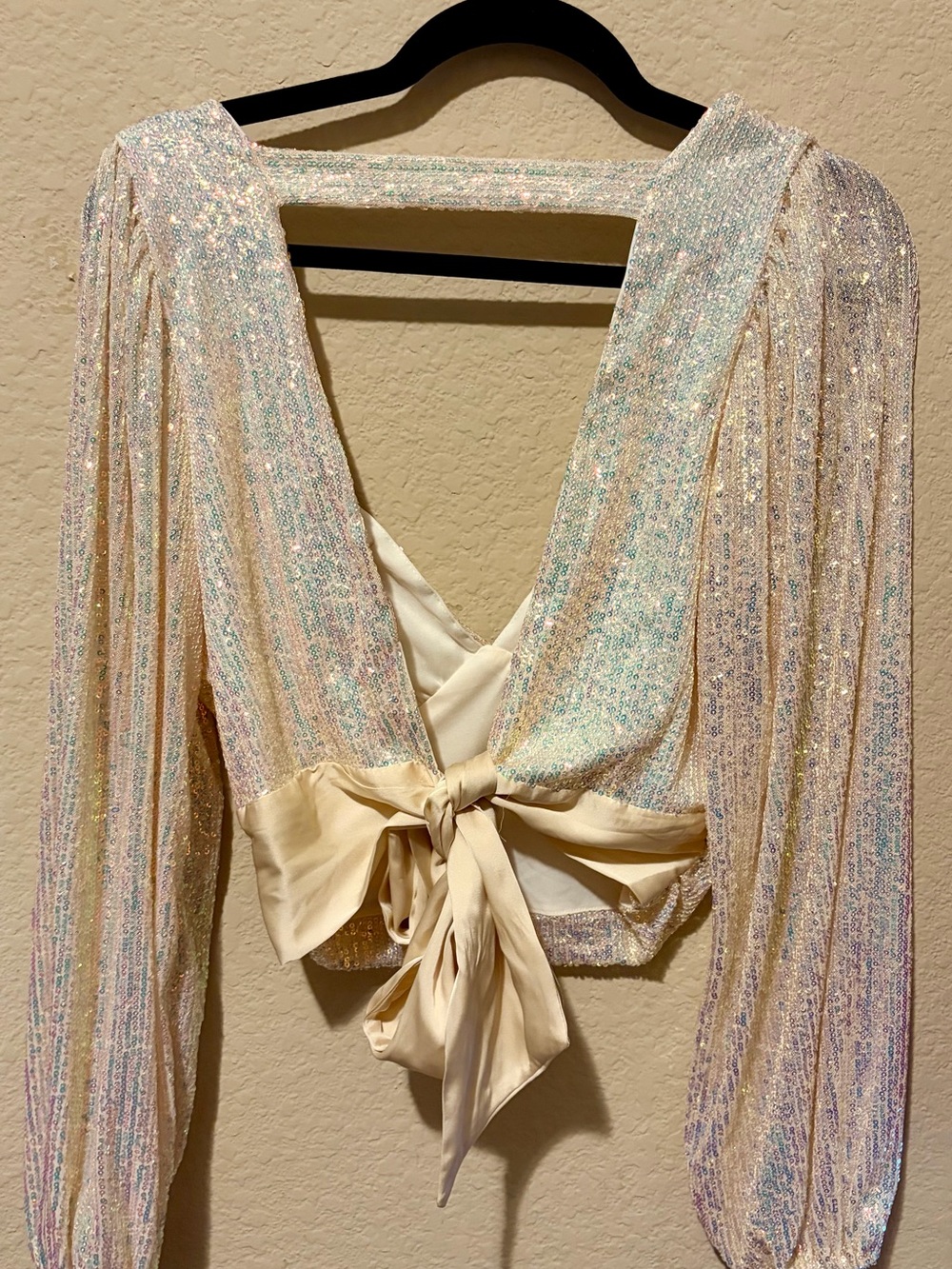 Willow root Iridescent Sequin Long Sleeve Wrap Top - Pearl Multi - Picture 2 of 6